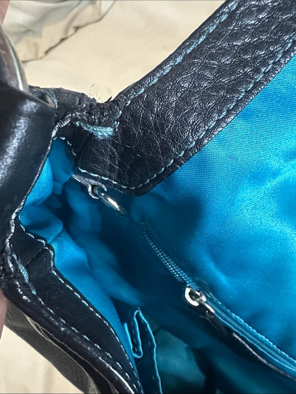 Black Leather Shoulder Bag with Brown Strap - Picture 5 of 6